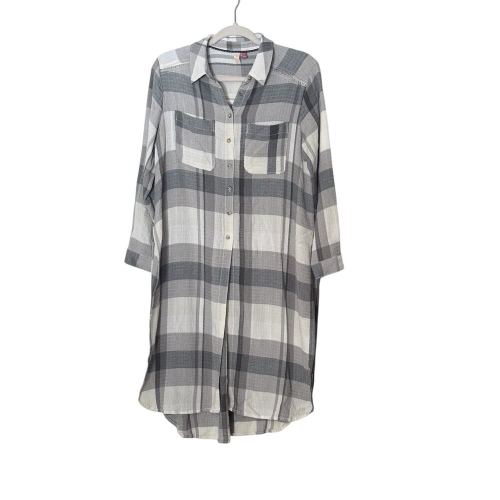 Anthropologie Pilcro Longline Plaid Buttondown Women’s XS Cream Grey